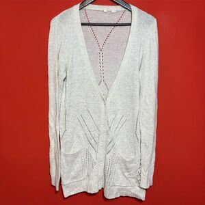 Anthropologie Moth Women's L Ivory V-Neck Cardigan Sweater‎